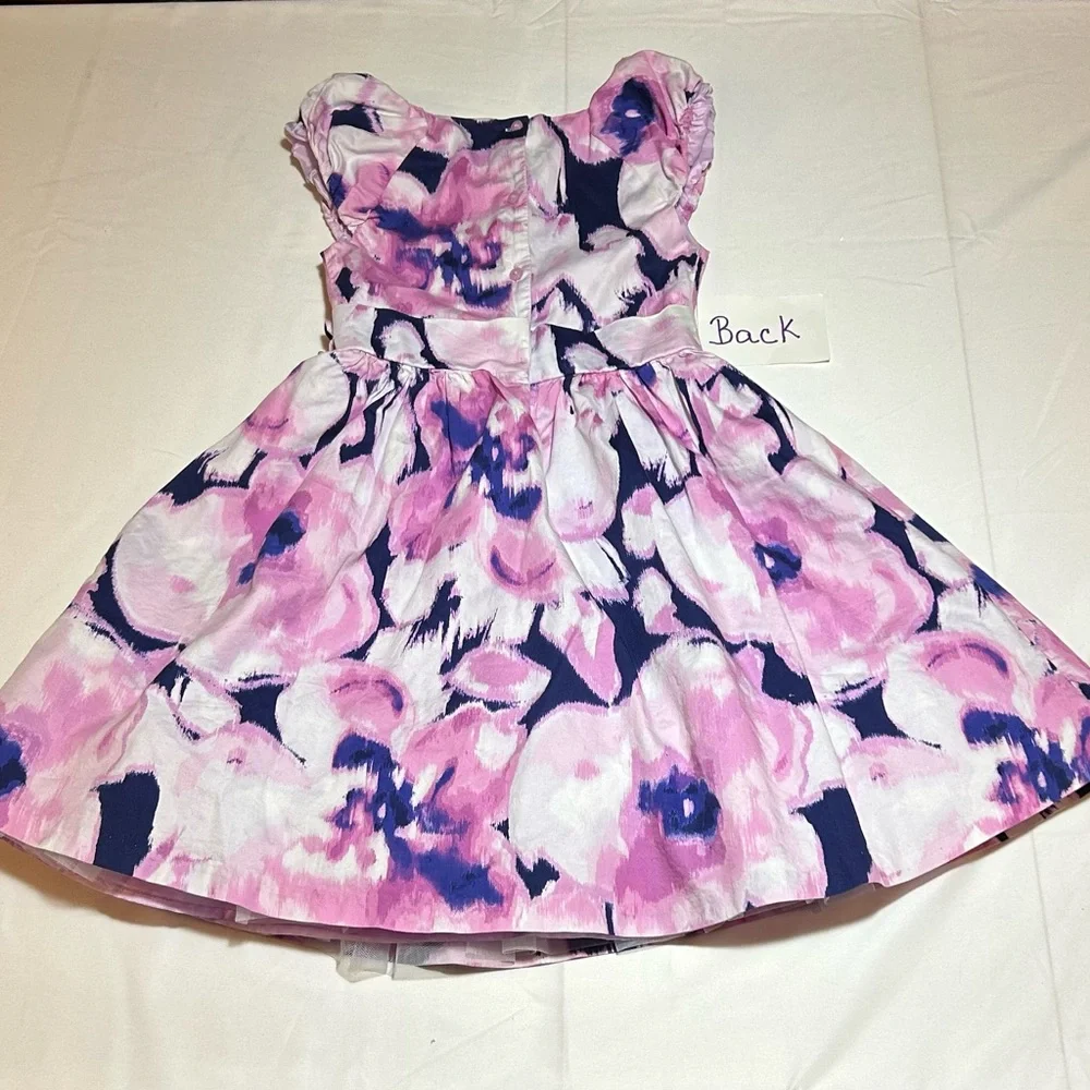 Gymboree Girls Size 7 Purple Tie Dye Formal Short Sleeve Lined Bow Dress